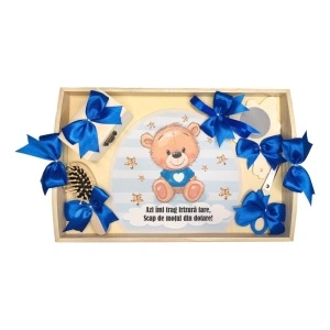 Set tava mot tema Unicorn, baietel 1 an, fundite albastre, Denikos® TV069