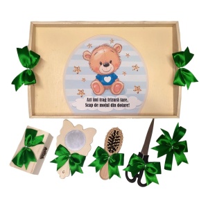 Set tava mot tema Ursulet, baietel 1 an, funda verde, Denikos® TV074 - Img 2