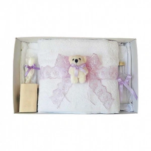 Set trusou botez, cutie trusou si lumanare, dantela si Ursuleti, decor Lila, Denikos® 557 - Img 4