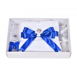 Trusou botez baietei, funda albastra eleganta si ingeras, Denikos® C9320