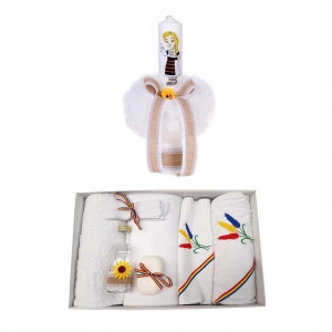 Trusou botez fetita, brodat si lumanare, decor tricolor, Denikos® 123