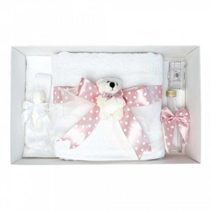 Trusou botez fundita roz pudra cu buline, cu ursulet, Denikos® 34