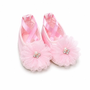 Botosei eleganti roz pentru botez fetita cu floare din tull si strasuri, masura unica, Denikos® H054