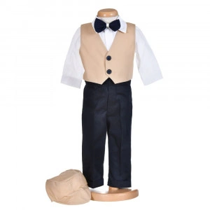 Costum botez baiat, bej clasic, 5 piese, Denikos® H008 - Img 2
