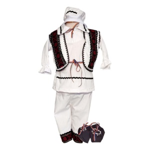 Costum botez popular pentru baieti, alb, decor rosu, negru, 5 piese, Denikos®PTB04 - Img 2