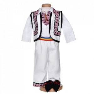 Costum national baiat, 5 piese, alb - rosu, Denikos® 1010