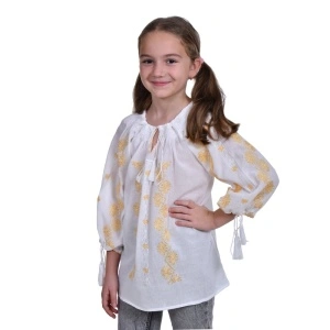 Ie traditionala fata, alba, broderie aurie, marime unica, 7-10 Ani, Denikos®TD221