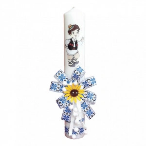 Lumanare botez pentru baietel, decorata traditional, Denikos® 668
