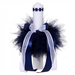 Lumanare botez pentru baietel, floricele bleumarin, Denikos® 54