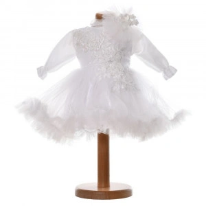 Rochie botez fata, culoare alb diafan, 2 piese, Denikos® H039