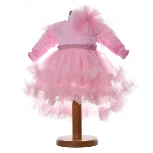 Rochie botez fetita, cu volanase, culoare roz, 2 piese, Denikos® H034