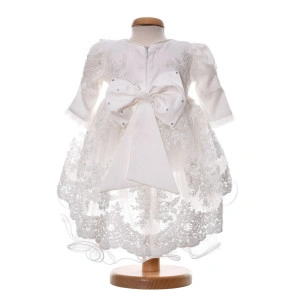 Rochita botez fetita, cu trena, culoare alb elegant, 3 piese, Denikos® H041 - Img 3