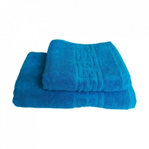 Set 2 prosoape groase si pufoase, bumbac, model grecesc, Turcoaz, Denikos® 283