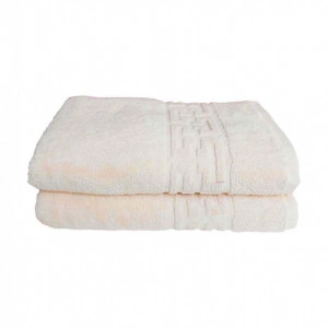 Set 2 prosoape mari groase si pufoase, bumbac, model grecesc, Crem, Denikos® 256 - Img 2