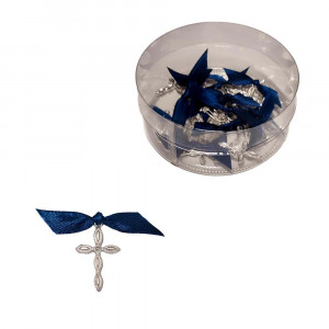 Set 25 cruciulite botez fundita bleumarin si cutie cadou Denikos® CB-04