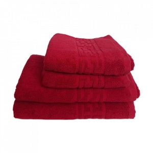 Set 4 prosoape groase si pufoase, bumbac, model grecesc, Rosu, Denikos® 269 - Img 2