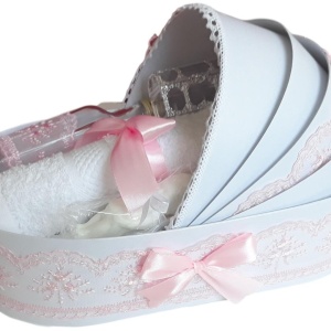 Set botez fetita cu lumanare, trusou in cutie landou si set baita a doua zi – roz elegant, Denikos NK127 - Img 2