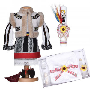 Set botez national fetita, rochita botez populara, trusou botez si lumanare, decor traditional, Denikos® C9291