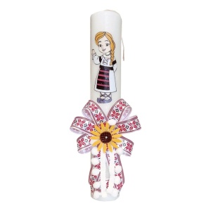 Set trusou botez complet in landou decorat traditional, set prima baita dupa botez cu mirodenii pentru fetita, lumanare cu motive populare romanesti, rosu traditional, Denikos NK153 - Img 3