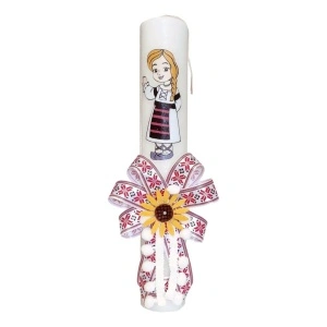 Set trusou botez complet in landou decorat traditional, set prima baita dupa botez cu mirodenii pentru fetita, lumanare cu motive populare romanesti, rosu traditional, Denikos NK153 - Img 3