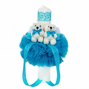 Set trusou botez, cutie trusou si lumanare, dantela si Ursuleti, decor Turcoaz, Denikos® 560 - Img 4