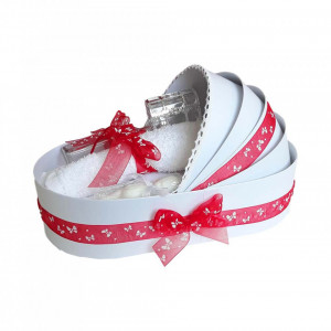Trusou botez complet, in landou, decor cu fundita rosie cu fluturasi Denikos® 151