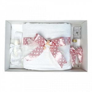 Trusou botez fundita roz pudra cu buline, cu ingeras, Denikos® 33