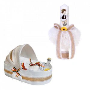 Trusou botez in landou si lumanare, pentru baietel, decor traditional Denikos® 116