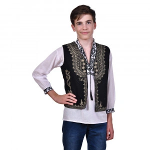 Vesta traditionala baiat, broderie traditionala alba, 2 - 14 ani, DNK0198
