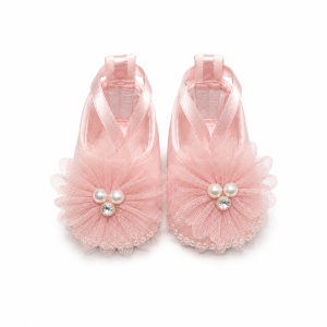 Botosei eleganti roz pudra pentru botez fetita cu floare din tull si strasuri, masura unica, Denikos® H053
