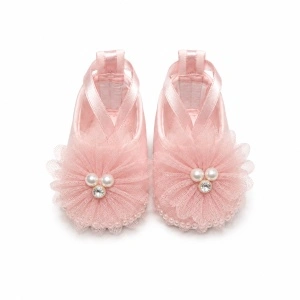 Botosei eleganti roz pudra pentru botez fetita cu floare din tull si strasuri, masura unica, Denikos® H053