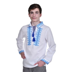 Camasa traditionala baieti, alba, broderie motive nationale romanesti, Denikos®TD207