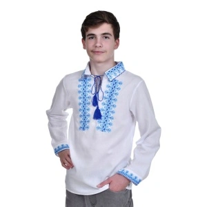 Camasa traditionala baieti, alba, broderie motive nationale romanesti, Denikos®TD207