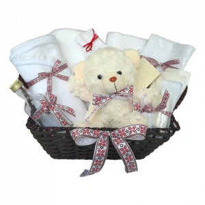 Cos cadou trusou botez, Ursulet, model traditional, 12 piese, Denikos® 647 - Img 2