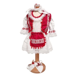 Costum botez national pentru fete, alb, decor rosu, 5 piese, Denikos®PTB09 - Img 3