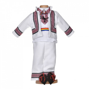 Costum national pentru baietel, 5 piese, broderie rosie, Denikos® 1019