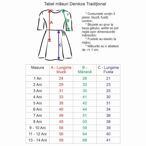 Costum traditional pentru fetite, 3 piese, copii 1 - 14 ani, alb - rosu - negru, Denikos® 1029 - Img 8