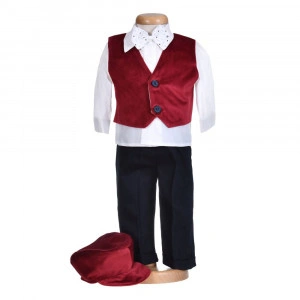 Costumas botez baietel, catifea grena, 5 piese, Denikos® H013 - Img 2