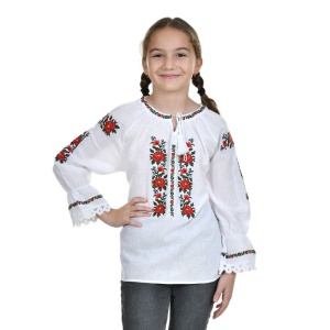 Ie nationala fete, alba, broderie cu motive florale, populare romanesti, Denikos®TD236