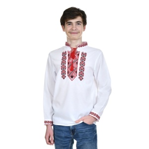 Ie traditionala baieti, alba, broderie rosie, motive nationale romanesti, Denikos®TD242