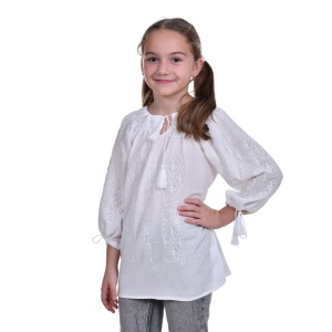 Ie traditionala fata, alba, diafana, broderie alba, marime unica, 7-10 Ani, Denikos®TD228