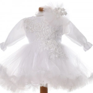 Rochie botez fata, culoare alb diafan, 2 piese, Denikos® H039 - Img 2