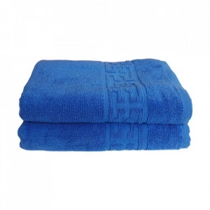 Set 2 prosoape mari groase si pufoase, bumbac, model grecesc, Albastru, Denikos® 240