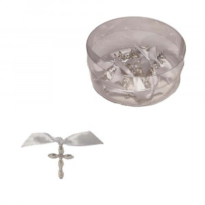 Set 25 cruciulite botez fundita alba si cutie cadou Denikos® CB-01