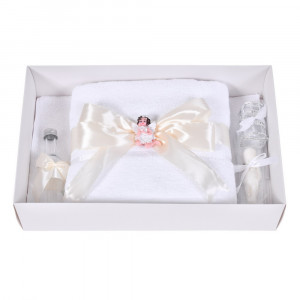 Set botez cu lumanare decor dantela, margelute si ingeras si trusou botez asortat, Crem / Ivoire, Denikos® C9314 - Img 5