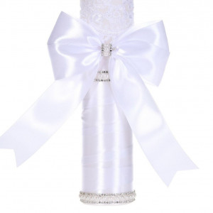 Set botez elegant, lumanare margelute si si trusou botez in landou, decor dantela alba ingusta, Denikos® C9300 - Img 4
