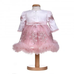 Set botez, rochita botez cu volanas, 3 piese, trusou botez si lumanare, decor dantela dusty rose, Denikos® C1147 - Img 5