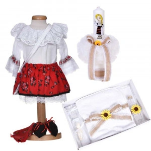 Set botez traditional fetita, rochita botez populara, trusou botez si lumanare, decor national, Denikos® C9283