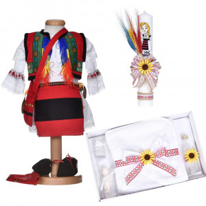 Set botez traditional fetita, rochita botez populara, trusou botez si lumanare, decor national, Denikos® C9293