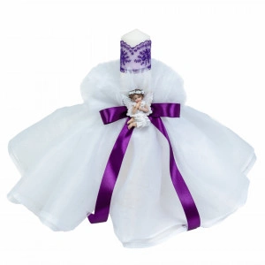 Set dantela trusou botez, cutie trusou si lumanare, Ingeras, decor Mov, Denikos® 570 - Img 4